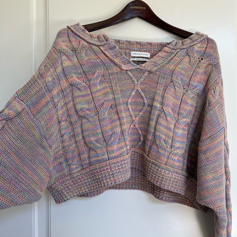 Urban Outfitters Hazel Notch Neck Cable Knit Cropped Pastel Sweater - Picture 6 of 8